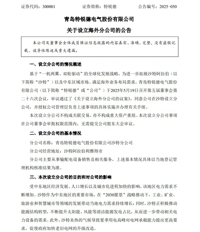 政策红利+技术破局：为什么特锐德能够抢占沙特电网市场？